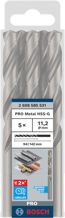Broca helicoidal Bosch PRO Metal HSS-G 11,2 mm, pacote com 5 unidades.